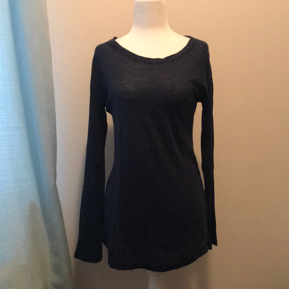 Monrow Navy Long Sleeve Linen Shirt XS